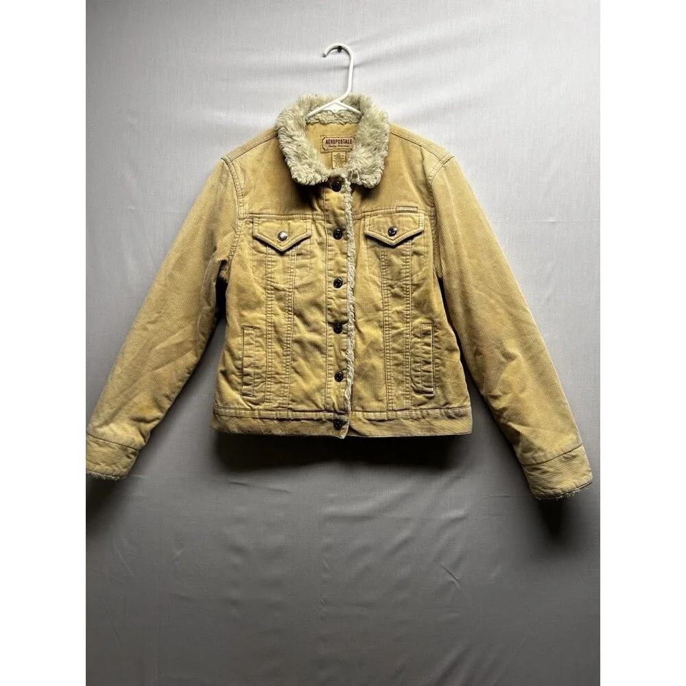 Aeropostale Corduroy Jacket Tan Sherpa Trim Medium Womens